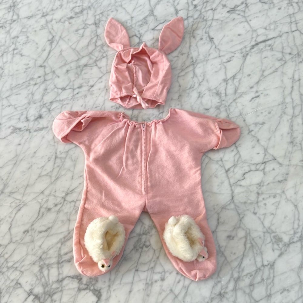 Handmade Infant Doll Bunny Ear Tail Outfit Hat Slippers